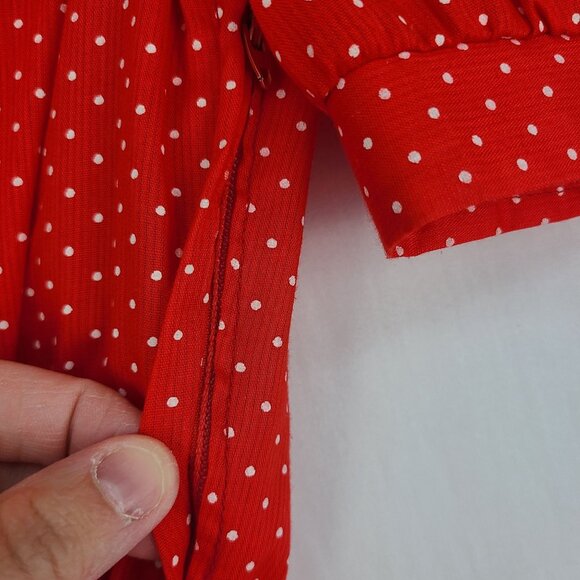 Jody T of California Vintage Red Dress White Polka Dots Lace Collar Rose Buttons - Picture 4 of 12